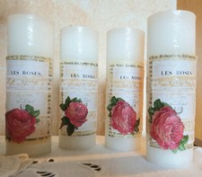 4 dekorierte Kerzen von Jeanne d'Arc Living mit Rosen Motiv + Spitze Shabby Chic