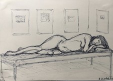 Liegender weiblicher Akt im Atelier 1976 H. Chartee DDR Kunst 21 x 29,5 cm