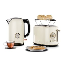 Klarstein Victoria Frühstücksset 2-Schlitz-Toaster 800W Wasserkocher 2200W Creme