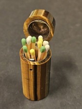 Antiker Zündholzbehälter  Tigerauge  Handarbeit Idar-Oberstein • Match Safe