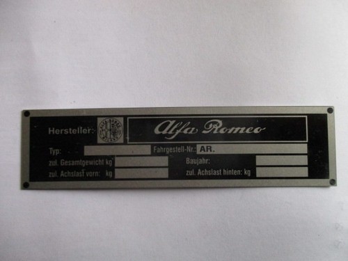 Typenschild alfa romeo schild - alfa,