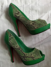 HIGH HEELS PEEPTOE Gr. 40 VINTAGE GRÜN / REPTIL 14,5 CM / 2,5 CM PLATEU!!!