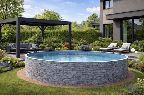 Stahlwandpool pool steinoptik - pool,