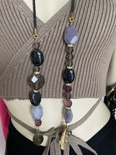 Modeschmuck kette schwarz steine feder wickelkette Mineral Schal