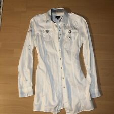 L‘Argentina Bluse 38 Longbluse Tunika Stickerei Polo Langarm weiß 