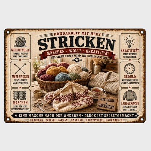Blechschild stricken - blechschild,