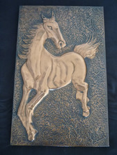 Pferd Hengst Stute Bild Metall Treibarbeit  50×32 cm sign. Bauik - Kupfer Relief