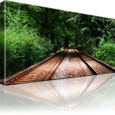 Gleise Natur Wald Weg Bahn Wandbild auf Leinwand Canvas Keilrahmen