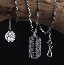 B21 Herren Rasierklinge Nachbildung alte Münze Anhänger Kette Silber 925 