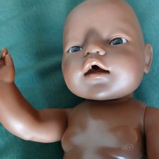 Zapf Puppe 40cm dunkel 1997 Afrika Ethnik trinkt + macht Pipi mokkafarben