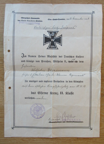 Urkunde zum eisernen kreuz - zum, 2