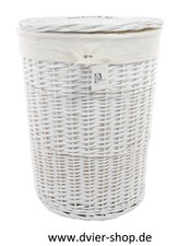 Wäschekorb Wäschetruhe rund weide weiß mit Bezug 08WRd