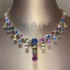 925 Sterling Silber Halskette Zirkonia Mehrfarbig Kissenform Edelstein