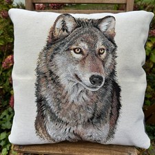 Wolf Kissenhülle Fester Gobelin Grauer BWSamt Stoff Reissverschluß 46 x 46cm