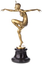 Bronze Art Deco Tänzerin mit Turban signiert Frauenskulptur Gold Bronzefigur