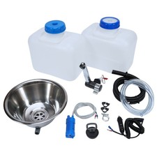 12V Camping Spüle rund 24cm Bausatz mit 10L Kanister Spülbecken Waschbecken Set