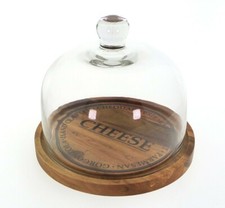 KÄSEGLOCKE GLAS CHEESE Ø 19 cm HOLZ Servierplatte Tortenhaube KÄSEBEHÄLTER