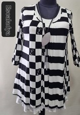 Escaladya, Shirt, schwarz, weiß, Volant, verspielt, Hängerchen, Tu=bis Gr.46