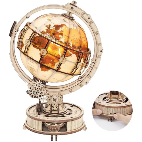 Holz puzzle globus led - holz,