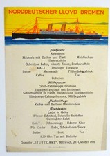 Speisekarte Dampfer STUTTGART Norddeutscher Lloyd 20. Oktober 1926 als Postkarte
