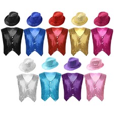 DE Kinder Jungen Pailletten Weste Kostüm Vest with Hat Party Hip Hop Tanzkostüm