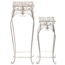 Landhaus Blumentische Pflanztische Blumenständer Weiß Eisen  2er SetRetro Neu