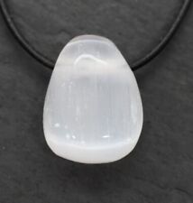 SELENIT (MARIENGLAS) EDELSTEIN-ANHÄNGER TROMMELSTEIN -gebohrt- mit Lederband #15