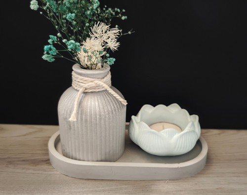 Deko set gips vase - gips, tablett
