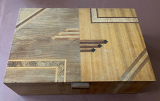 Antik Holz Schmuck Kiste Intarsien Furnier Sammlerstück Kleinmöbel Art Deko-50er