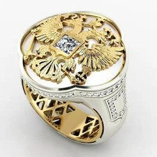 Schöner Herren Siegelring mit Doppel Adler Silber/Gold Plated  Größe 62