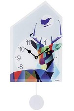 AMS -Pendeluhr Acrylglas Hirsch Blau Musik Quarz 30cm- 7492 Moderne Wanduhr mit 