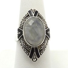 Nicky Butler NB Indien Sterlingsilber Mondstein schwarze Emaille Punkte Navette Ring
