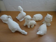 7  große Keramik Rohlinge Schrühware Schaf Ente Gänse Schwan Igel Eule NEU