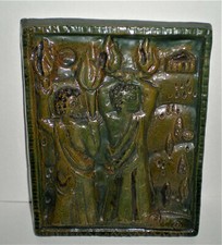 Ofenkachel, Wandbild massive Keramik  "griech. Fackelträger" plastisches  Motiv