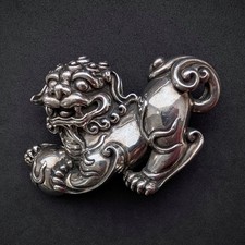 Vintage Gürtelschnalle Kieselstein Cord Foo Dog Hund Sterling Silber 925 2002