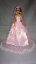 Barbie Puppen Kleid Rosa Prinzessin Hochzeit Brautkleid + Schleier Krone #10