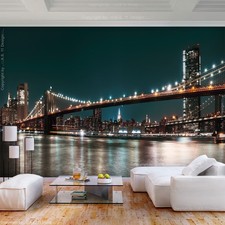 New York Skyline Nacht Grau VLIES FOTOTAPETE 3D WOHNZIMMER TAPETE WANDBILD XXL
