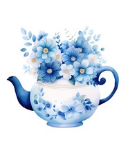 Watercolour teapot flowers 9x9