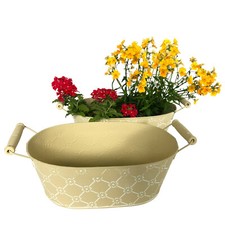 2 Blumentöpfe aus Zink Set Gelb Creme - Blumentopf Pflanzkübel Schalen Gefäß P36