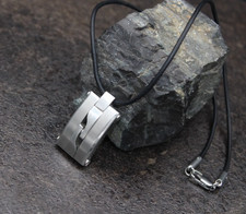 Lotus Halskette Herrenkette Männerkette Edelstahl Kunstleder schwarz silber