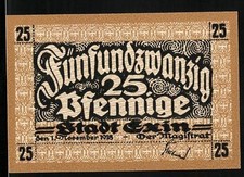 Notgeld Exin 1918, 25 Pfennig, Gesamtansicht mit Kirche 