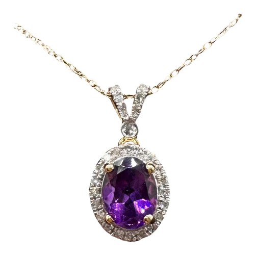 Amethyst diamant collier 10kt - amethyst,