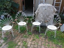 4 Gartenstühle Gartenmöbel Eisen geschmiedet weiß Antik Nostalgie 50er