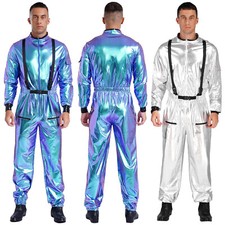 Astronaut Kostüm Herren Weltall Raumfahrer Glänzend Overalls Halloween Karneval
