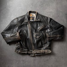 Geniune Leather Vintage Lederjacke 90er Echtleder Bikerjacke Schwer Gr. 56 Used