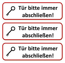 ☆ 3 x Klebeschild - Tür bitte immer abschließen - 196x65 Aufkleber Schild (Türe)