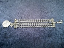 Taschenuhrkette, Uhrkette, Chatelaine, St. Benedikt, silberfarben, fünf Reihig