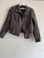 ⚡️Damen Biker Jacke Leder Grau 38 Mantel Lederjacke Bomberjacke Bikerjacke ⚡️