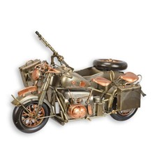 9932158-d Nostalgie Modell-Auto Oldtimer Motorrad Seitenwagen Militär 17x27x35cm