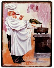Blechschild Küche dicker Koch mit Wein 25 x 33 Kochen delikat Deko Schild Druck